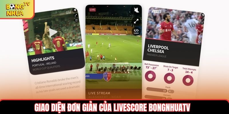 Giao diện đơn giản của livescore bongnhuatv